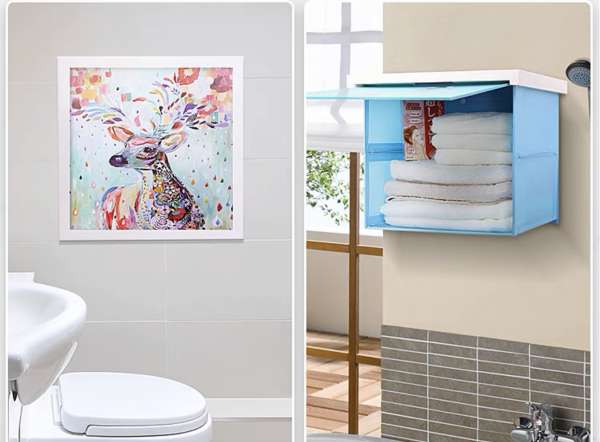 浴室掛牆壁畫儲物(慳位）(容易安裝）Painting  convert to storage box  for Bathroom （Save  Space) （Easy Installation) 