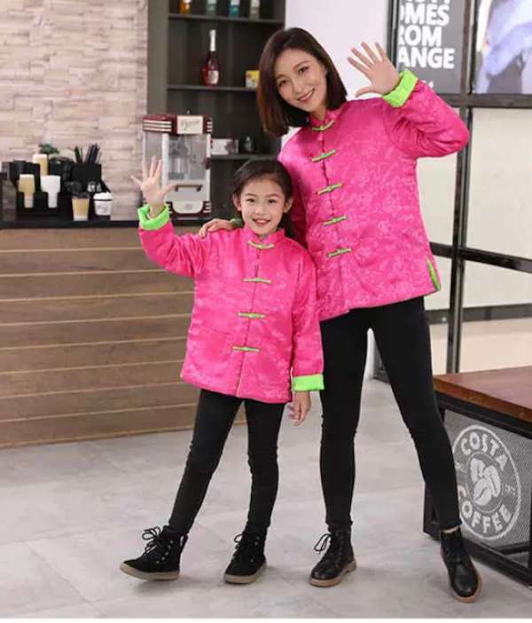 新年母女(1 件母+1件女)棉質外套(粉紅色+淺綠色) (薄) Chinese Jacket (Thin) for Mother (1 pc) & Daughter (1 pc) (Pink + Light Green)